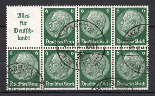 1936-37 6pf Third Reich, Germany (Coupon, Block, Canceled, CV $70)