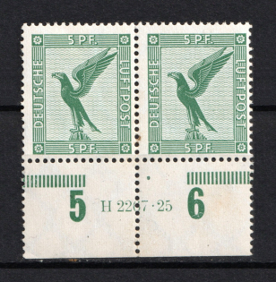 1926-27 5pf Weimar Republic, Germany Airmail (Control Number, Pair, CV $80, MNH)