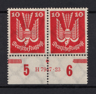 1924 10pf Weimar Republic, Germany (Control Number, Certificate, Pair, CV $60, MNH)