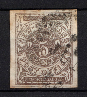 1861 5c New Orleans, Confederate States of America, Local (Mi.3a, Canceled, CV $220)