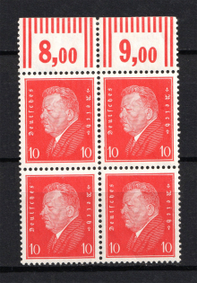 1928 10pf Third Reich, Germany (Control Numbers, Block of Four, Mi. 413 W OR, CV $250, MNH)