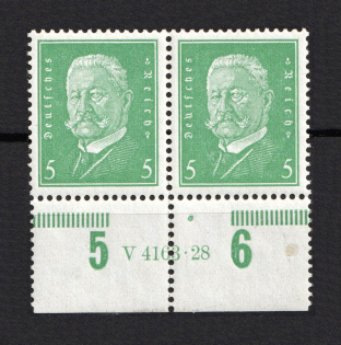 1928 5pf Weimar Republic, Germany (Control Number, Pair, CV $60)