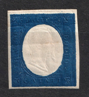 1854 20c Sardinia, Italy (Mi. 8a, Indigo, CV $ -,-)