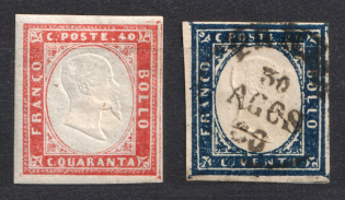 1855-63 Sardinia, Italy (MH/Canceled, CV $60)