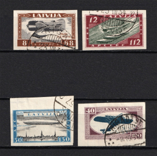 1933 Latvia Airmail (Mi. 228B-231B, Full Set, Canceled, CV $460)