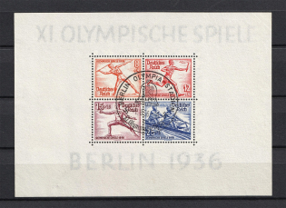 1936 Third Reich, Germany (Souvenir Sheet Mi. 6, Special Commemorative Cancellation OLYMPIASTADION BERLIN, CV $80)
