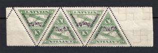 1931 10s Latvia Airmail, Strip (SHIFTED Watermark, Tete-beche, MNH)
