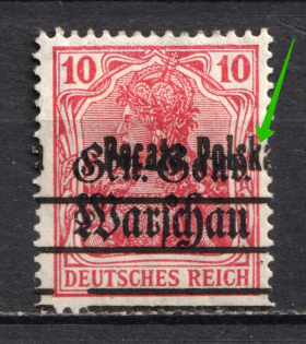 1918-19 10pf Poland (SHIFTED Overprint, Print Error, Type I)