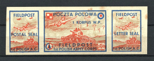 1942 Poland WWII, Field Post, First Polish Army Corp, Se-tenant (White Paper)