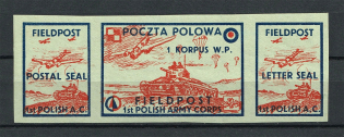 1942 Poland WWII, Field Post, First Polish Army Corp, Se-tenant (Green Paper)