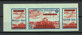 1942 Poland WWII, Field Post, First Polish Army Corp, Se-tenant (Blue Paper, MNH)