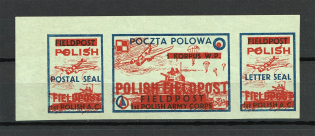 1942 Poland WWII, Field Post, First Polish Army Corp, Se-tenant (Green Paper)