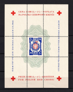 1945 Dachau Red Cross Camp Post, Poland, Souvenir Sheet (Perforated, no Watermark, MNH)
