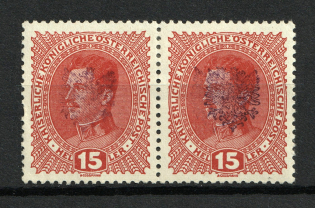 1918 15h Tarnow Local Issue, Poland, Pair (DOUBLE Overprint, Print Error, Signed)