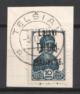 1941 10k Telsiai, Occupation of Lithuania, Germany (Mi. 2 III, Type III, Signed, TELSIAI Postmark, CV $50)