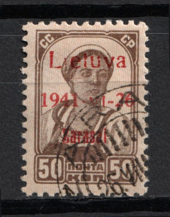 1941 50k Zarasai, Occupation of Lithuania, Germany (Mi. 6 I b, Red Overprint, Type I, Certificate, Canceled, CV $590)