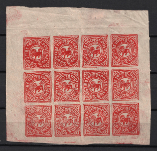 1912 2/3 Trangka Tibet China (Mi. 4ax, Complete Sheet of 12, CV $900+, MNH)