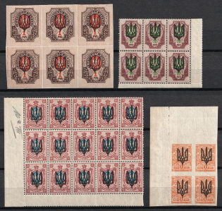 Kiev Type 3+Ekaterinoslav 5-x, Ukraine Tridents, Blocks (2 Pages, MNH)