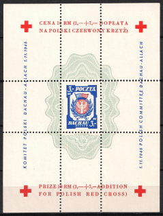 1945 Dachau Red Cross Camp Post, Poland, Souvenir Sheet (no Watermark, Perforated, MNH)