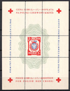 1945 Dachau Red Cross Camp Post, Poland, Souvenir Sheet (no Watermark, Perforated, MNH)