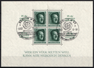 1937 Third Reich, Germany (Souvenir Sheet Mi. 11, Special Commemorative Cancellation BERLIN W 62, CV $80)