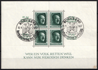 1937 Third Reich, Germany (Souvenir Sheet Mi. 11, Special Commemorative Cancellation NURNBERG, CV $80)