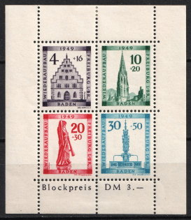 1949 Baden, French Zone of Occupation, Germany, Souvenir Sheet (Perforated, CV $50)