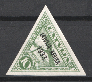 1933 10s Latvia Airmail 'LATVIA-AFRICA' (INVERTED Watermark, RARE, Mi. 220Z, CV $490)