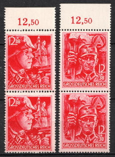 1945 Third Reich Last Issue, Germany, Pairs (Control Numbers '12.50', Perforated, Full Set, CV $240, MNH)