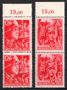 1945 Third Reich Last Issue, Germany, Pairs (Control Numbers '15.00', Perforated, Full Set, CV $240, MNH)