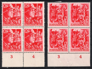 1945 Third Reich Last Issue, Germany, Blocks of Four (Control Numbers '3', '4', Perforated, Full Set, CV $720, MNH)