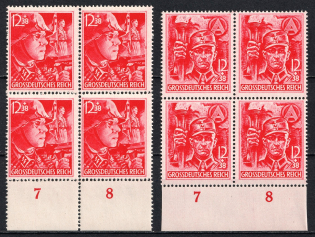 1945 Third Reich Last Issue, Germany, Blocks of Four (Control Numbers '7', '8', Perforated, Full Set, CV $720, MNH)