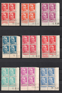 1984 France, Blocks of Four (Corner Margins, Control Numbers, CV $50, MNH)