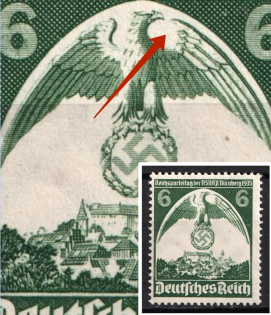 1935 6pf Third Reich, Germany (Mi. 586 II, Missed Hatching on Wing, Print Error, CV $80, MNH)