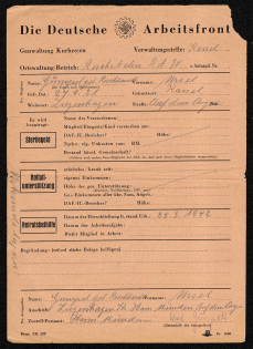 1942 Arbeitsfront papers dated 28 March 1942 from the District Authority