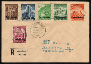 1941 German Occupation Luxembourg Official Cover with Scott Nos. NB1-NB6 cancelled in Luxembourg