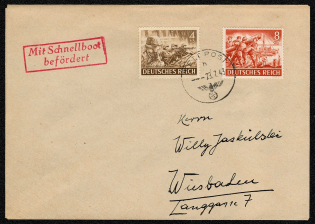 1943 cover dated 23 July and mailed from the English Channel Island of Jersey to Wiesbaden