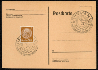 1937 Scott 416 with Special postmark Bremen Publicity Show for the Winterhilfswerk