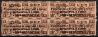 1923 1k Philatelic Exchange Tax Stamp, Soviet Union USSR, Block of Four ('Square' Dot, Perf 12.5, Type I, CV $180, MNH)
