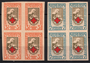 1921-22 Estonia, Blocks of Four (Imperforate, Full Set, CV $80)