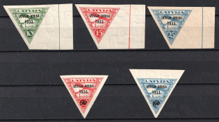1933 Latvia, Airmail 'LATVIA-AFRICA' (RRR, Mi. 220-224, Imperforate, Full Set, Signed, CV $1000)