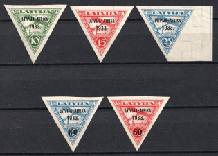 1933 Latvia, Airmail 'LATVIA-AFRICA' (RRR, Mi. 220-224, Imperforate, Full Set, Signed, CV $1000, MNH)