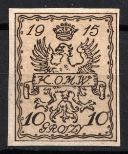 1915 10gr Warsaw Local Issue, Poland (Mi. II a U, Imperforate, Signed, CV $650)