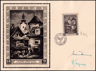1943 Croatia Philatelic Exhibition Zagreb First Day of Issue (Mi. 115, Souvenir Booklet with Kirin and Seizinger (authors) Autographs!)