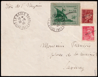 1945 50c Saint-Nazaire, German Occupation of France, Sender of Cover is the Engraver of these Stamps E. Guillaume from La Baule (Mi. 1, Signed, CV $650)