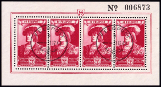 1943 +20fr Belgian Legion, Germany, Souvenir Sheet (Mi. XII, Canceled)