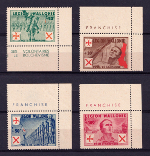 1942 Belgian Wallonia Legion, Germany (Corner Margins, Control Numbers, Mi. I - IV, Full Set, CV $170, MNH)
