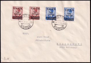 1944 Kotor, German Occupation of Bay of Montenegro, Cover, Kotor - Herceg Novi (Lower Tip of 'M' broken, Mi. 7, 8 III, 9 I, 10, CV $600)