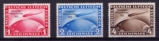1933 Weimar Republic, Graf Zeppelin Chicago Fair, Germany, Airmail (Mi.496-98, Full Set, Signed, CV $1,560)