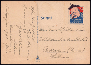 1942 Churchill Cartoon Caricature Postcard, Military Field Post Mail, Germany Propaganda, Rotterdam (Netherlands)